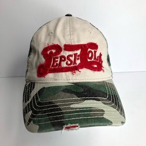 Pepsi Cola Distressed Camo Baseball Cap Hat Adj